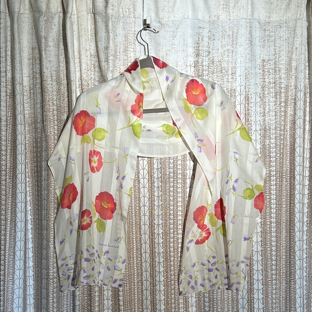 Harve Benard Sheer Scarf with Red, Purple and Green Floral Design